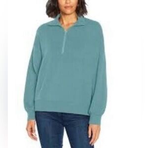Three Dots Womens Quarter Zip Pullover,Nile Blue,Large